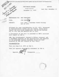 President Gerald Ford's Approval of the Consumer Goods Pricing Act of 1975